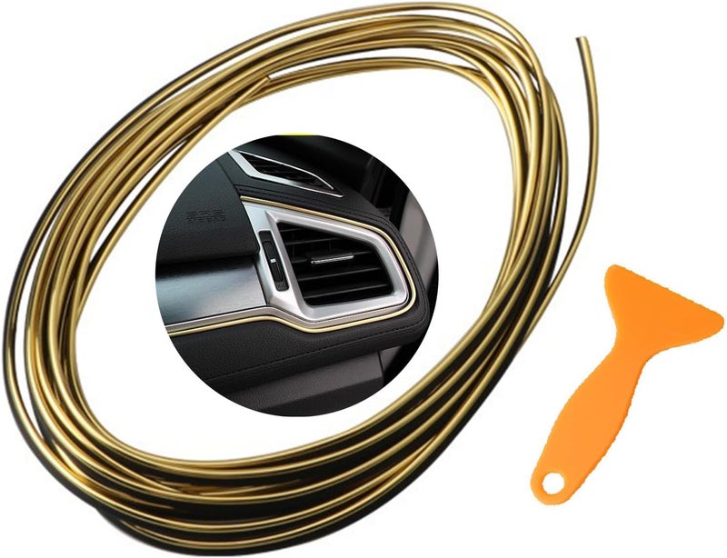 Jitrendo 33 Ft Car Interior Moulding Trim Strips Universal Auto Gap Fillers Including Installing Tool Car Electroplating Decoration Styling Door Dashboard Flexible Strip (Golden) - Image 1